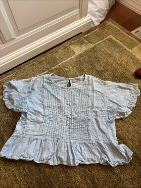 Tree of Life Pale Blue Pintuck Ruffle Hem Top
